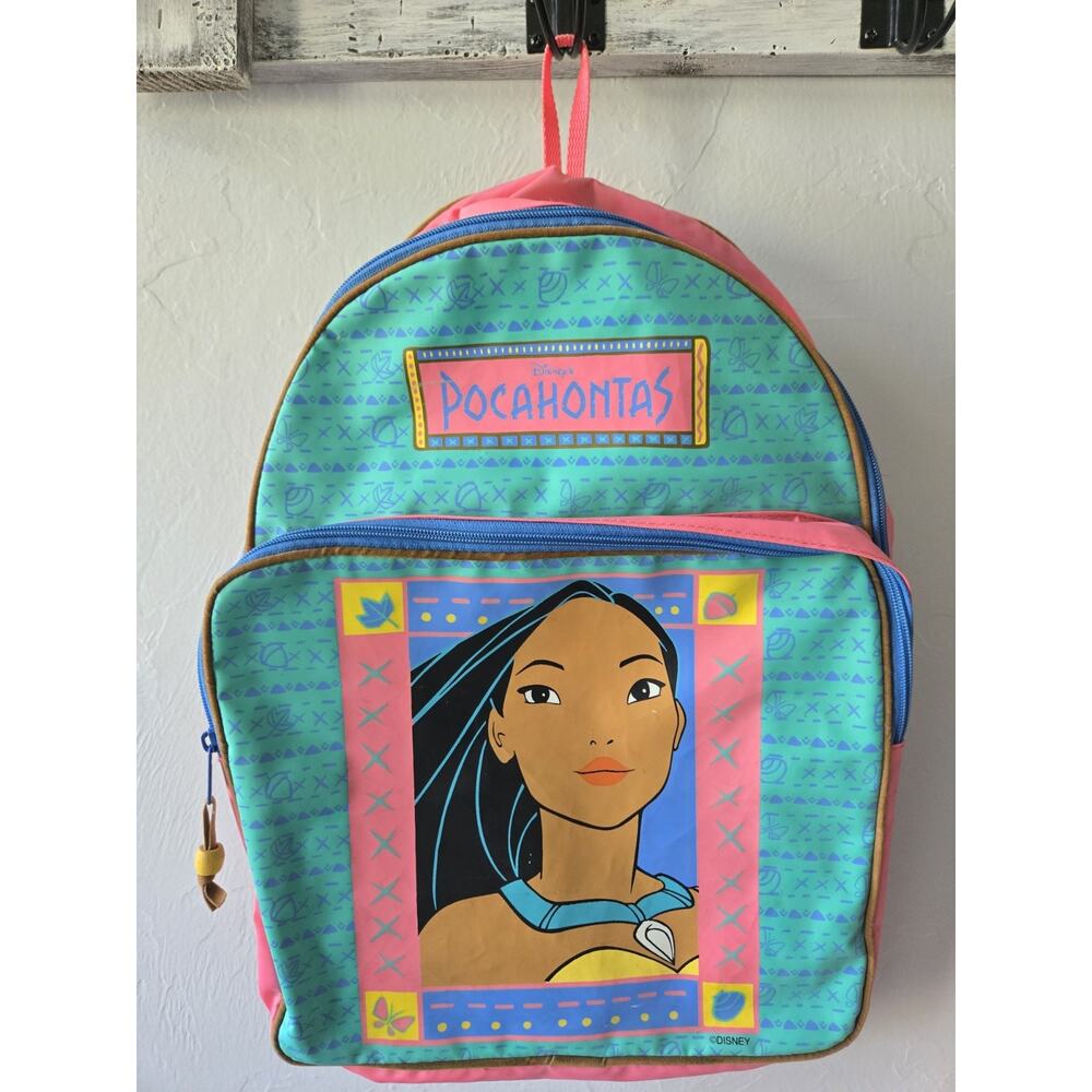Vintage Disney Pocahontas Small Backpack Zip Pink/Green/Blue RARE/HTF